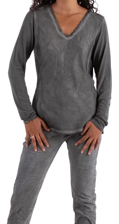 Gigi Moda Rita Raw Edge Long Sleeve Top In Charcoal In Pink