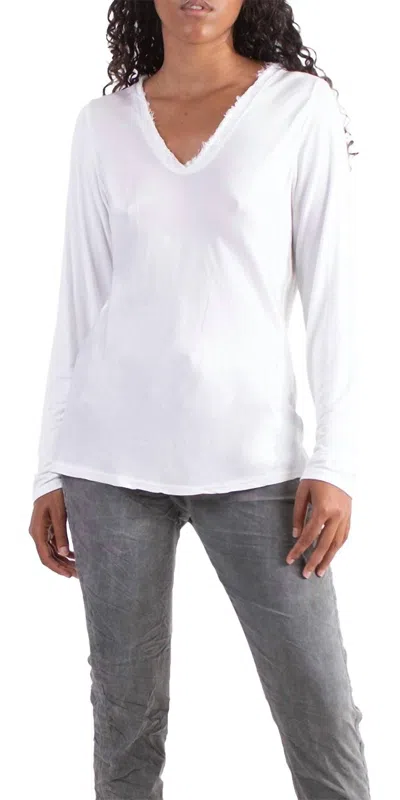 Gigi Moda Rita Raw Edge Long Sleeve Top In White