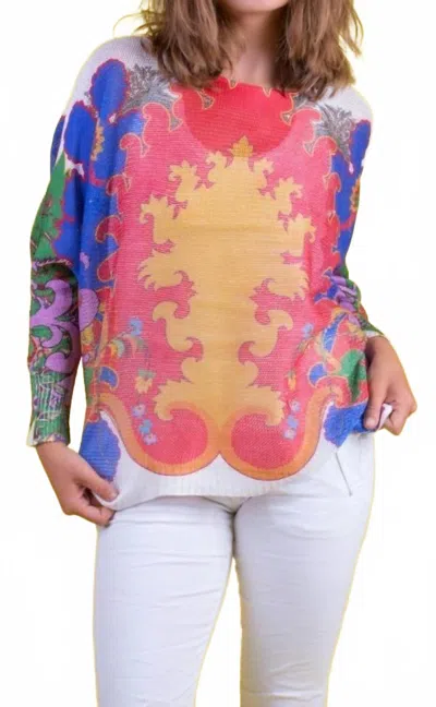 Gigi Moda Royal Print Emy Batwing Sweater In White