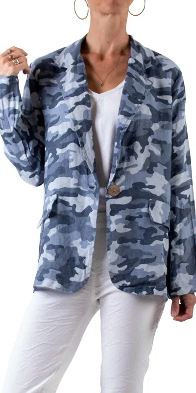 Gigi Moda Sabrina Camo Linen Blazer In Blue In Gray