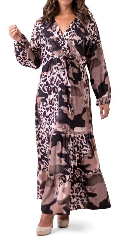 Gigi Moda Safari Print Maxi Dress In Taupe In Gray