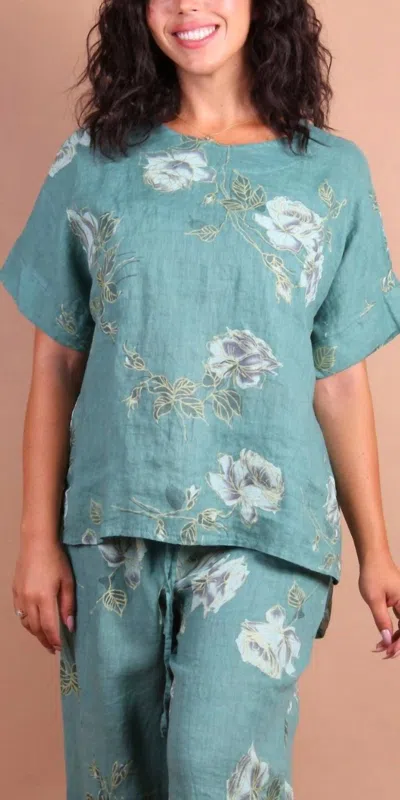 Gigi Moda Sanremo Linen Top In Lake Green In Blue