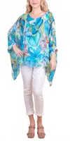 Gigi Moda Seta Botanical Kaftan Top In Turquoise In Blue