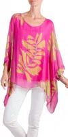 Gigi Moda Seta Foglia Kaftan In Hot Pink In Pink