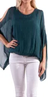 Gigi Moda Seta Spalla Crew Neck Blouse In Forest Green In Green