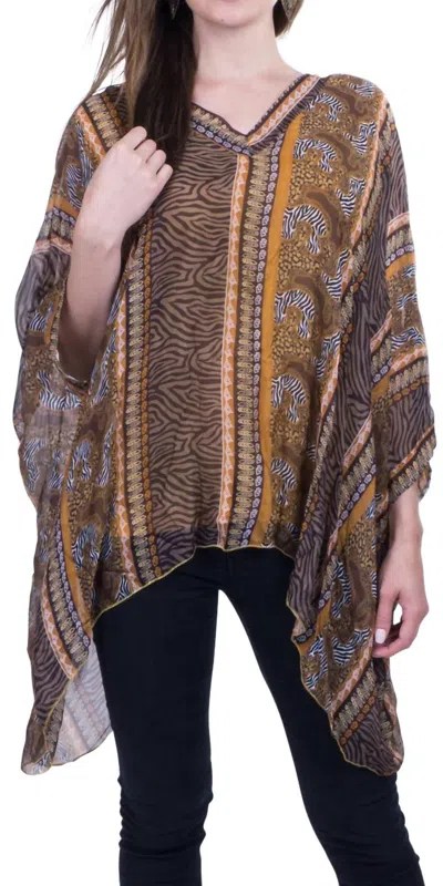 Gigi Moda Seta Vee Tribal Kaftan Top In Mustard In Brown
