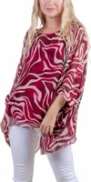 Gigi Moda Seta Zebra Print Kaftan Top In Burgundy In Red