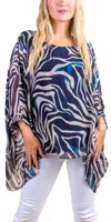 Gigi Moda Seta Zebra Print Kaftan Top In Navy In Blue