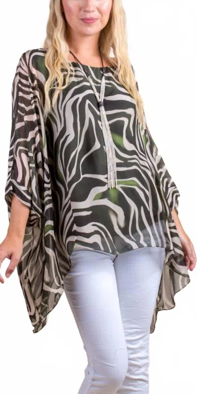 Gigi Moda Seta Zebra Print Kaftan Top In Olive In Green
