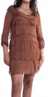 Gigi Moda Siena Sleeve Ruffled Mini Dress In Rust In Brown