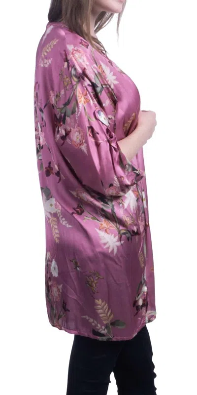 Gigi Moda Sofia Floral Open Front Kimono In Pink In Purple