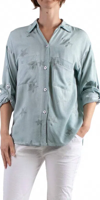 Gigi Moda Spazio Long Sleeve Button Down Shirt In Lake Green In Blue