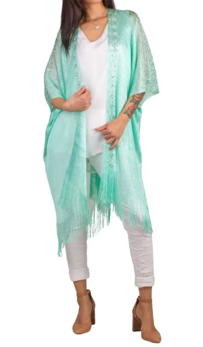 Gigi Moda Spiaggia Open Front Kimono In Mint In Blue