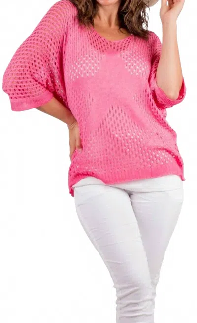 Gigi Moda Star Knit Mesh Sweater In Hot Pink