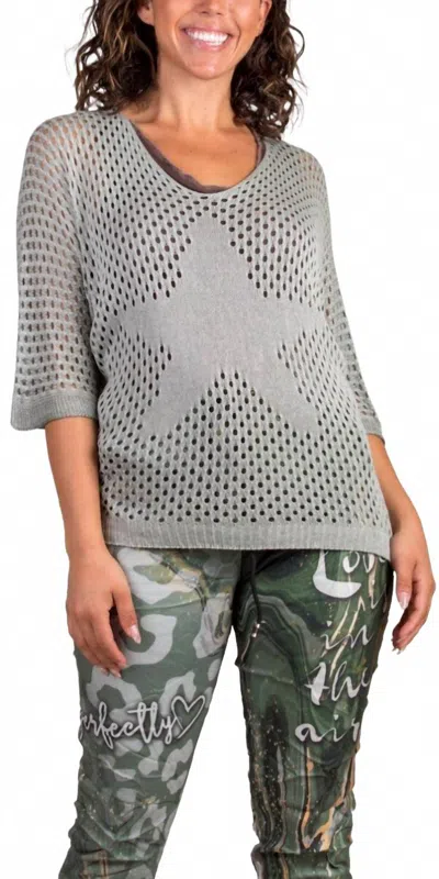 Gigi Moda Star Knit Mesh Sweater In Olive In Gray