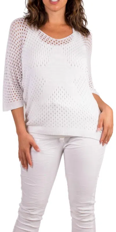 Gigi Moda Star Knit Mesh Sweater In White