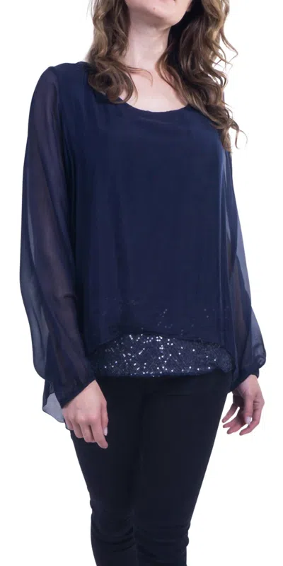 Gigi Moda Tara Long Sleeve Blouse In Navy In Blue