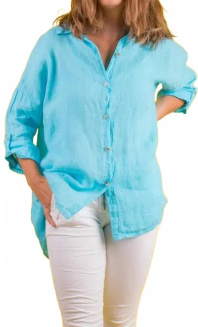 Gigi Moda Terina Linen Shirt In Turquoise In White