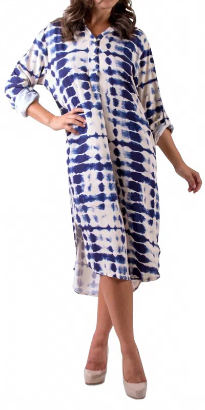 Gigi Moda Tie-dye Tunic Midi Dress In Beige/navy In Multi
