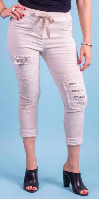 Gigi Moda Toppa Sequin Pants In Beige In Pink