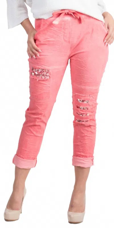 Gigi Moda Toppa Sequin Pants In Coral In Pink