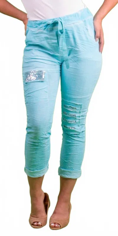 Gigi Moda Toppa Sequin Pants In Turquoise In Blue