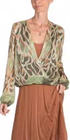 Gigi Moda Torino Abstract Blouse In Olive In Green