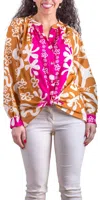 Gigi Moda Two-tone Aloha Print Shirt In Hot Pink/rust In Multi