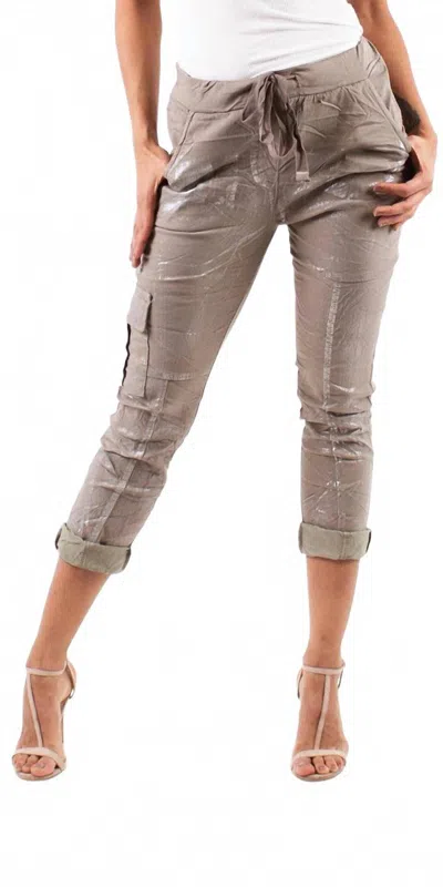 Gigi Moda Umbria Cotton Cropped Pants In Taupe In Gray