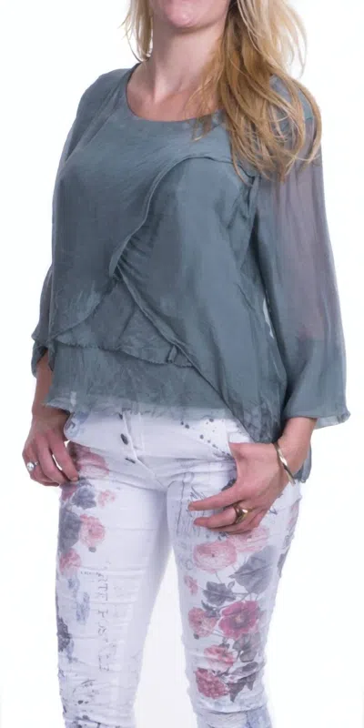 Gigi Moda Varcare Long Sleeve Blouse In Olive In Blue