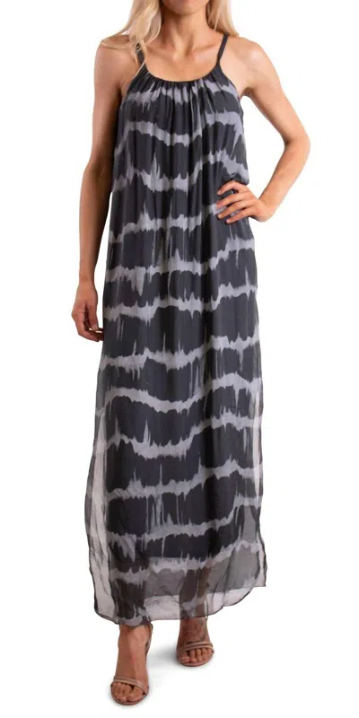 Gigi Moda Venus Tie Dye Silk Midi Dress In Charcoal In Multi