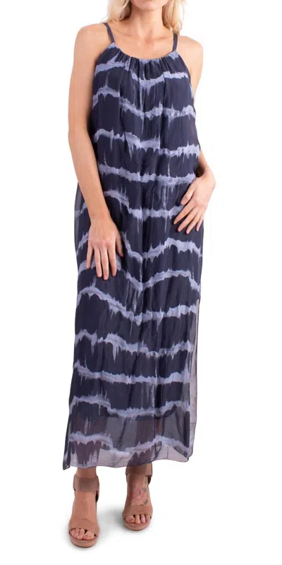 Gigi Moda Venus Tie Dye Silk Midi Dress In Navy In Blue