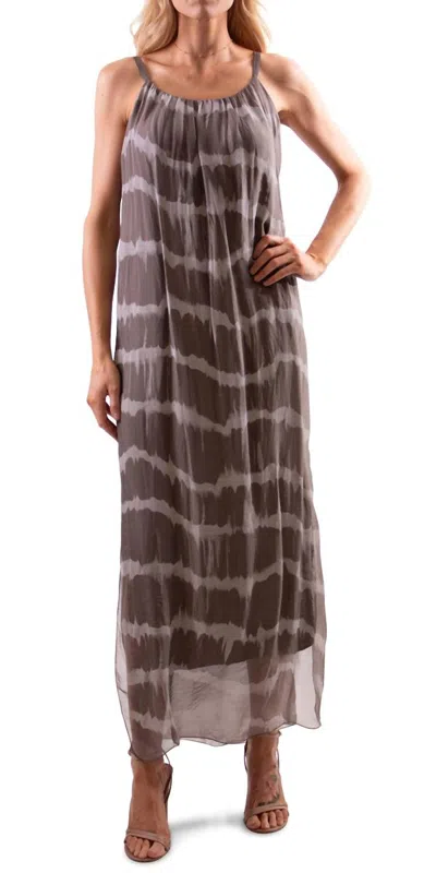 Gigi Moda Venus Tie Dye Silk Midi Dress In Taupe In Multi