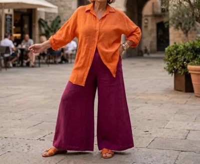Gigi Moda Wide Leg Linen Pants In Magenta In Burgundy
