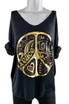 Gigi Moda Women's V Neck Peace Sign Sweater In Black In Black