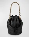 Gigi New York Brooklyn Croc-embossed Bucket Bag In Black