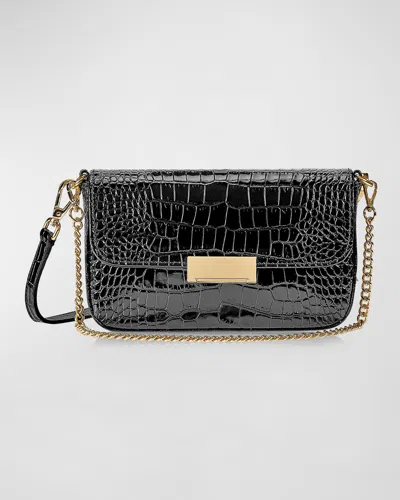 Gigi New York Edie Croc-embossed Leather Shoulder Bag In Black