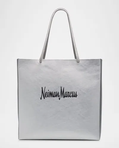 Gigi New York Neiman Marcus Metallic Leather Shopper Tote Bag In Metallic Silver