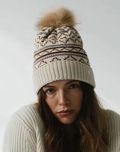 Gigi Pip Aspen Knit Print Beanie In Cream In Multi