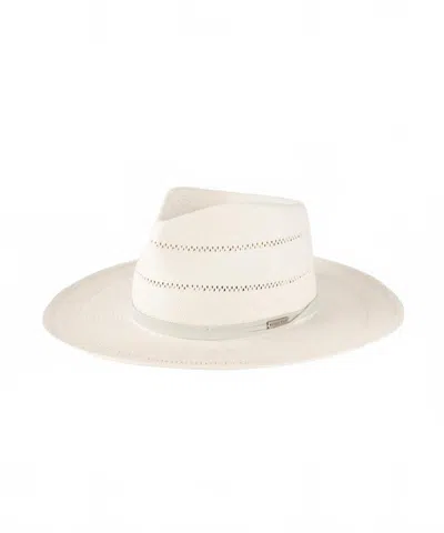 Gigi Pip Women's Arlo Straw Teardrop Fedora Blemished Hat In Cream Band In Gold