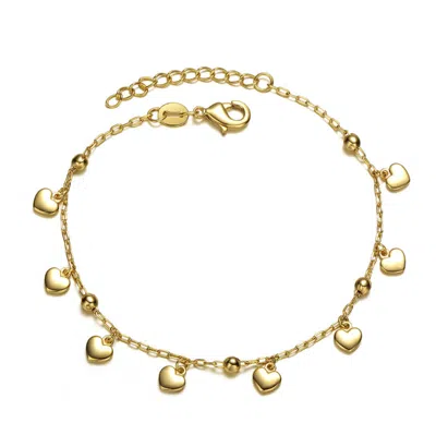 Gigigirl 14k Gold Plated Beaded Heart Charm Station Bracelet - Adjustable W/ Extension Chain For Kids