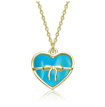 Gigigirl Kids' 14k Gold Plated Bow Heart Pendant Necklace In Blue