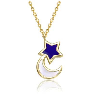 Gigigirl 14k Gold Plated Celestial Star And Crescent Moon Pendant Necklace For Kids In Blue