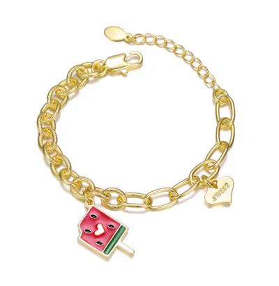 Gigigirl 14k Gold Plated Charm Bracelet For Kids- "sweet Heart & Watermelon Treat"