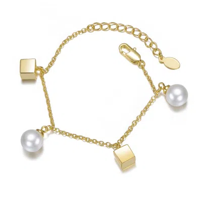 Gigigirl 14k Gold Plated Cubed Charms A Pearl Link Bracelet For Kids