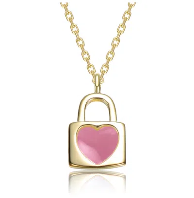 Gigigirl 14k Gold Plated Heart-shaped Lock Pendant Necklace For Kids In Pink
