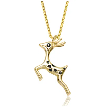 Gigigirl 14k Gold Plated With Black Cubic Zirconia Reindeer Pendant Necklace For Kids