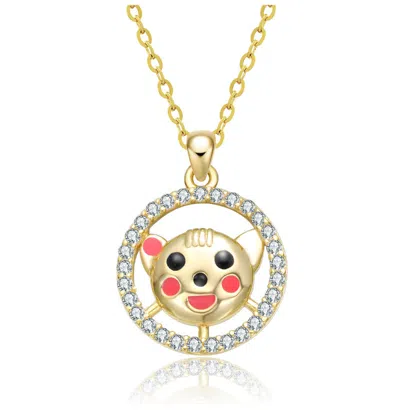 Gigigirl 14k Gold Plated With Black Eyes Multi-color Enamel Bear Face Round Pendant Necklace For Kids