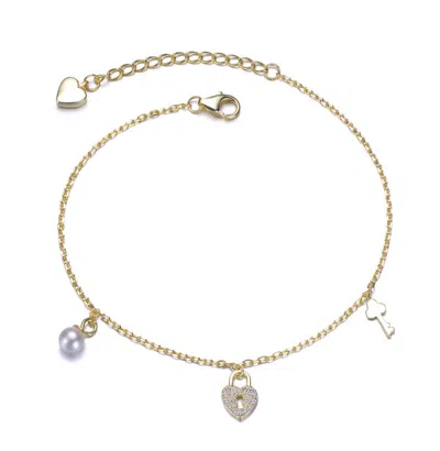 Gigigirl 14k Gold Plated With Clear Cubic Zirconia & Mother Of Pearl Multiple Charm Bracelet For Kids