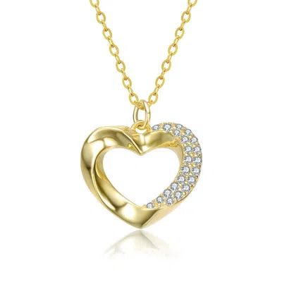 Gigigirl 14k Gold Plated With Clear Cubic Zirconia Heart Design Pendant Necklace For Teens